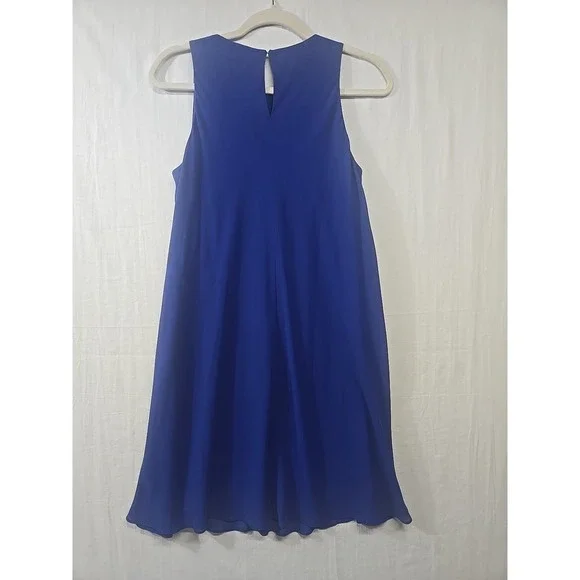 Lauren Ralph Lauren Blue Chiffon Tank Dress Cocktail Flowly Lined Women's Size 6 - Picture 8 of 9